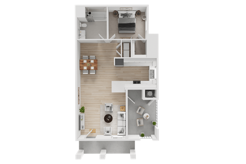 Floor plan for 1 bed, 1 bath, 774 sqft